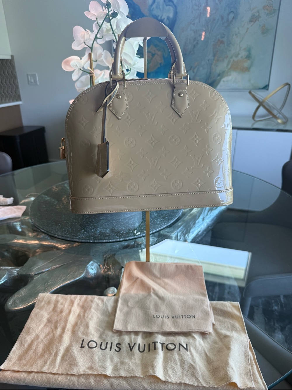 Louis Vuitton Vernis Alma PM Bag in Beige